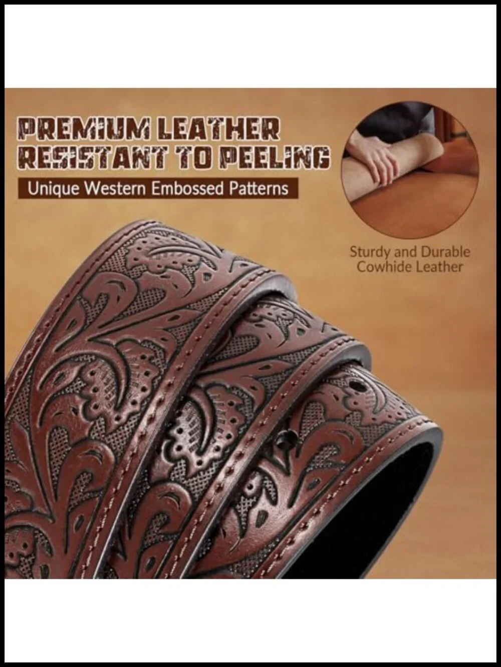 Western Cowboy Belt Leather with Longhorn Poker Buckle